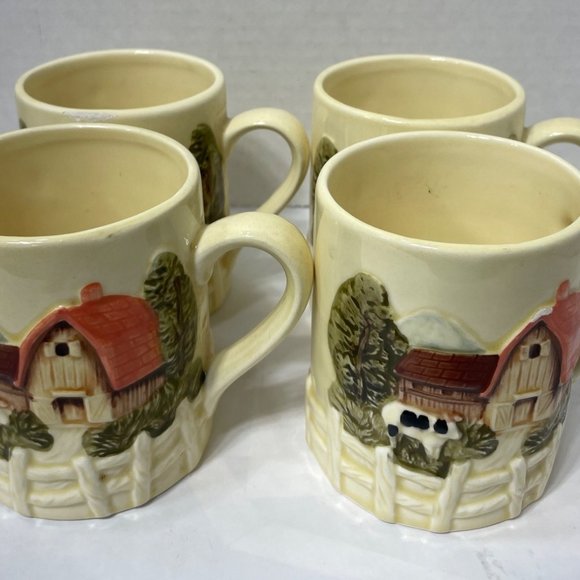 Marks & Rosenfeld Pottery Other - Marks & Rosenfeld Japan Vintage 3D Embossed Farm Cow Fence Barn Mug Cup Lot of 4